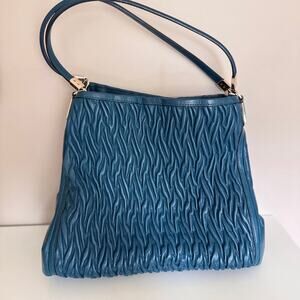 Coach Blue Teal Madison Phoebe Gathered Twist Pleat Textured Shoulder Bag 26257